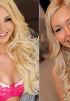 Блондинка раздвинула ножки на кровати в полосатых чулках 2 фото Блондинка раздвинула ножки на кровати в полосатых чулках 2 фото